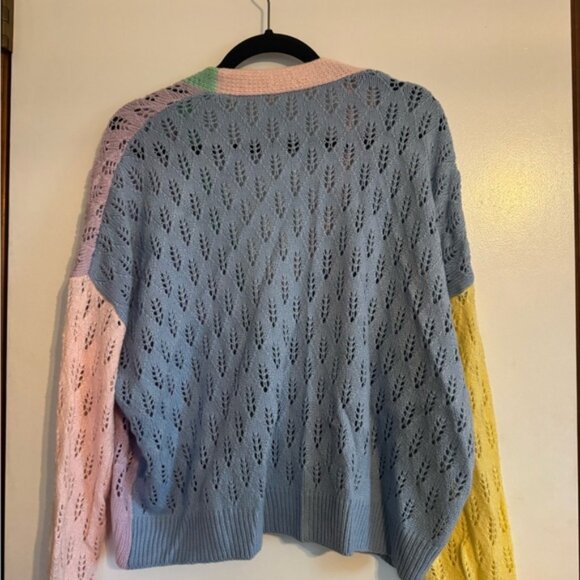 🌈🍄 SHEIN Colorblock Pointelle Cardigan w/ Mushroom Patches 🍄🌈 Size large - Picture 5 of 5